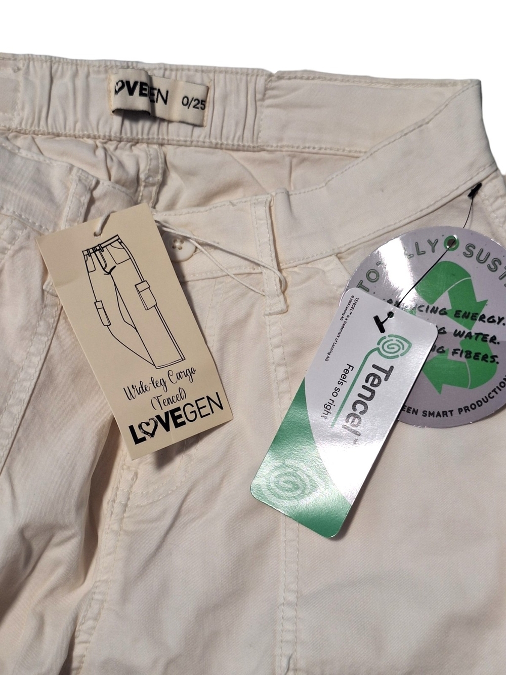 LOVEGEN Tencel Wide Leg Cargo Pants - Cream